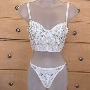 White and Gold Embroidered Bra Set